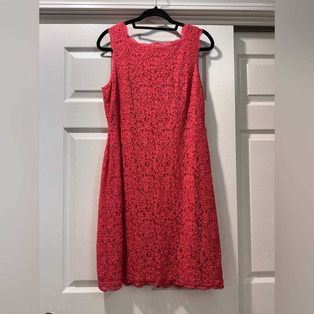 Adrianna Papell Coral Lace Mini Dress EUC zipper back 14!!!
